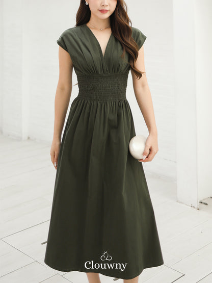 Orin Rubber Vneck Dress - Green