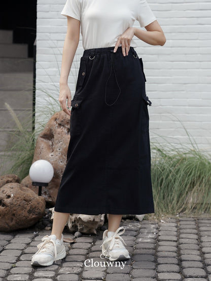 Kaze Cargo Denim Skirt - Black