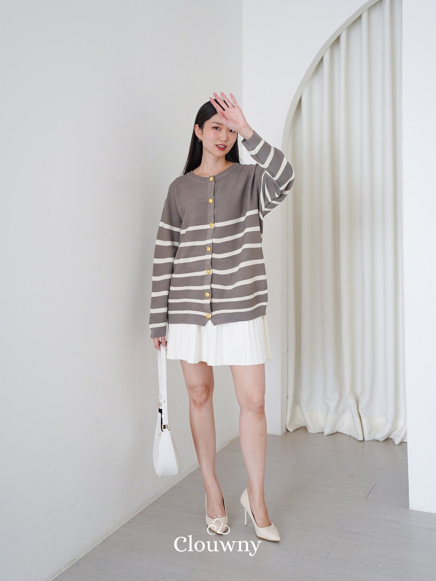 Memphis Stripes Knit Cardigan - Beige