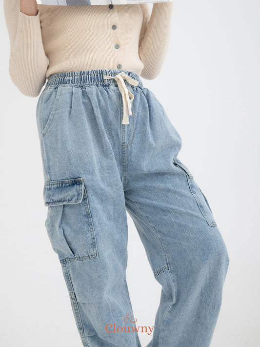 Joy Cargo Denim Pants - Light Blue