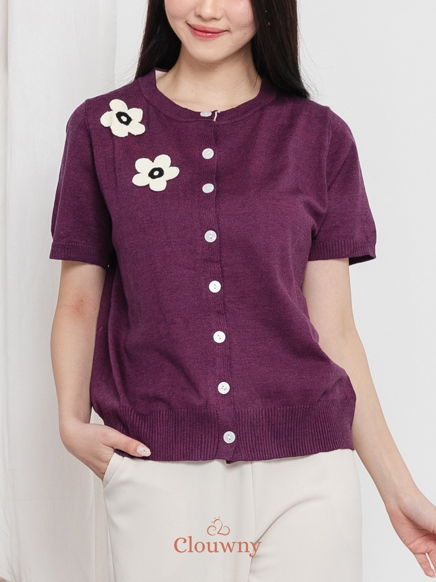 Alen Flower Knit Top - Magenta