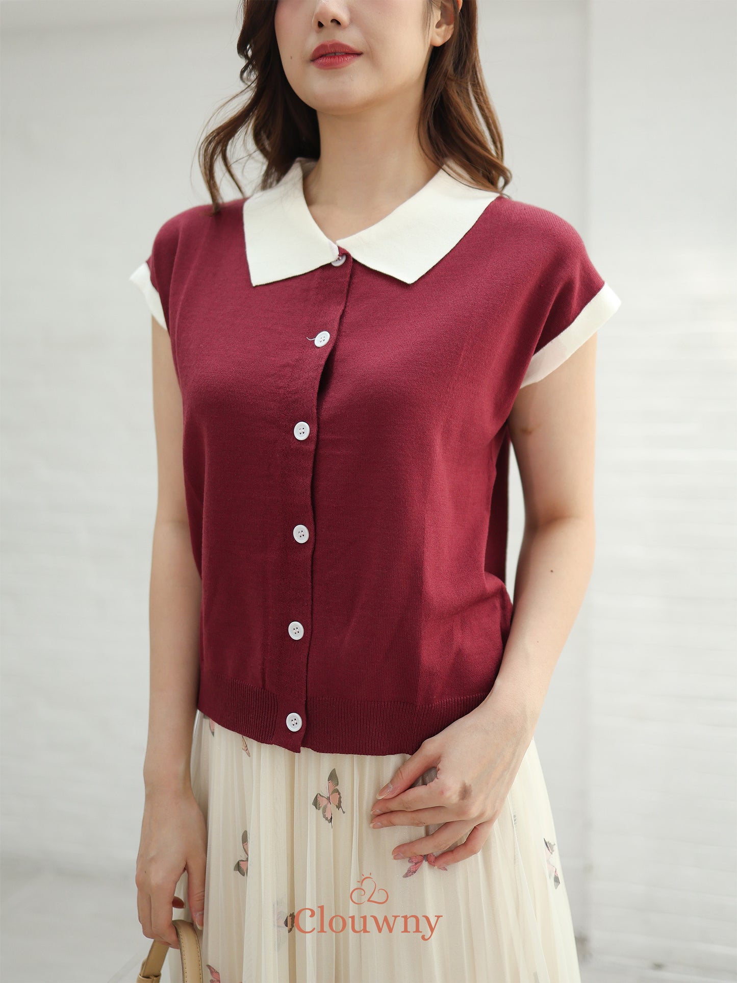 Dava Collar Knit Top - Maroon (MINOR)