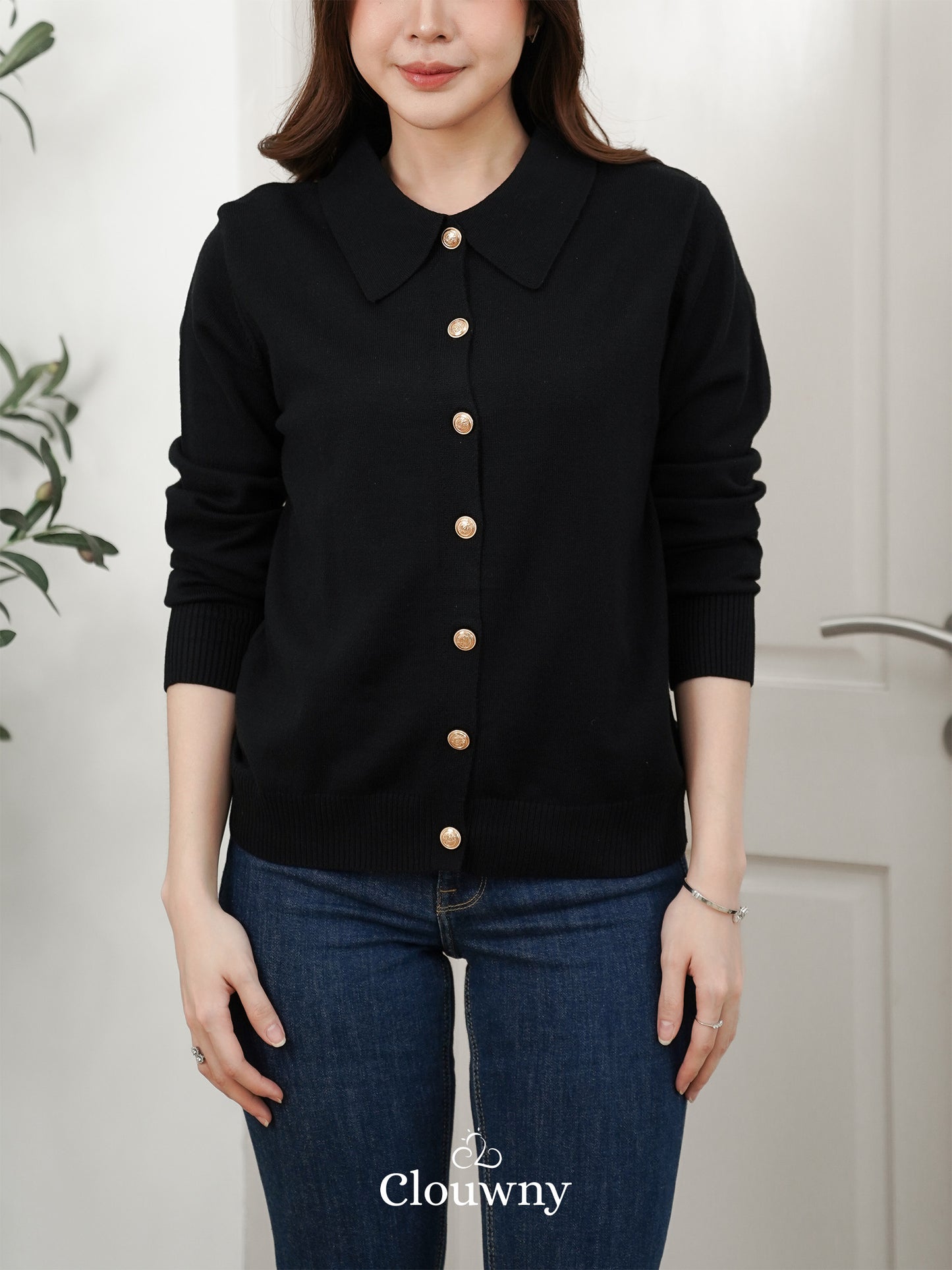 Isora Button Knit Top - Black