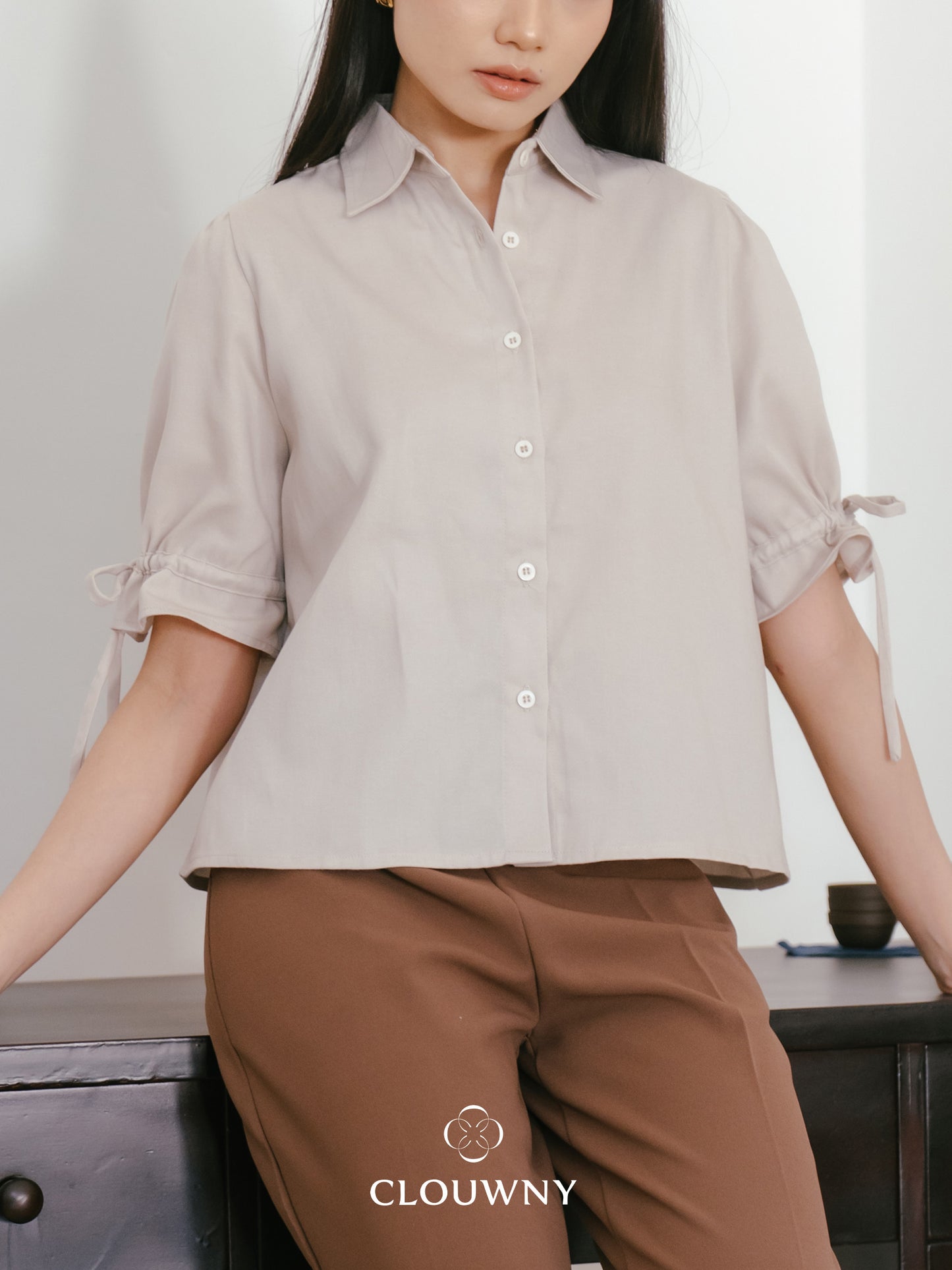 Osami Shirt Button Top - Khaki