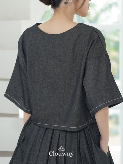 Hansen Vneck Blouse - Grey