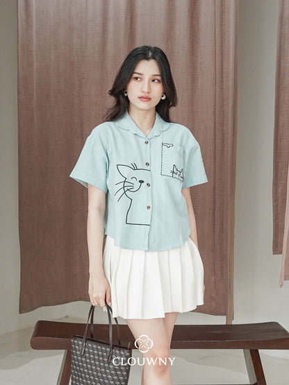 Catty Button Cotton Shirt - Mint