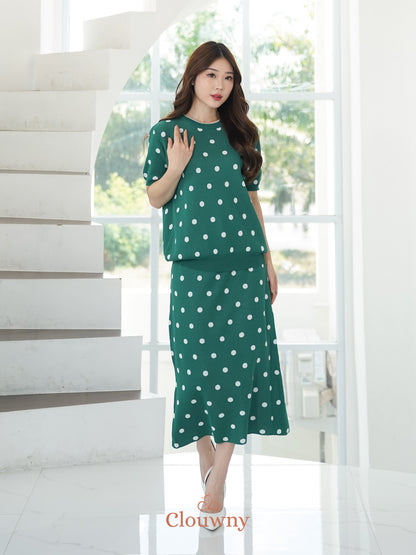 Moir Dot Knit Set - Green