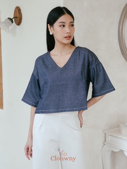 Hansen Vneck Blouse - Navy