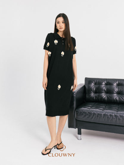 Anetha Flower Knit Dress - Black