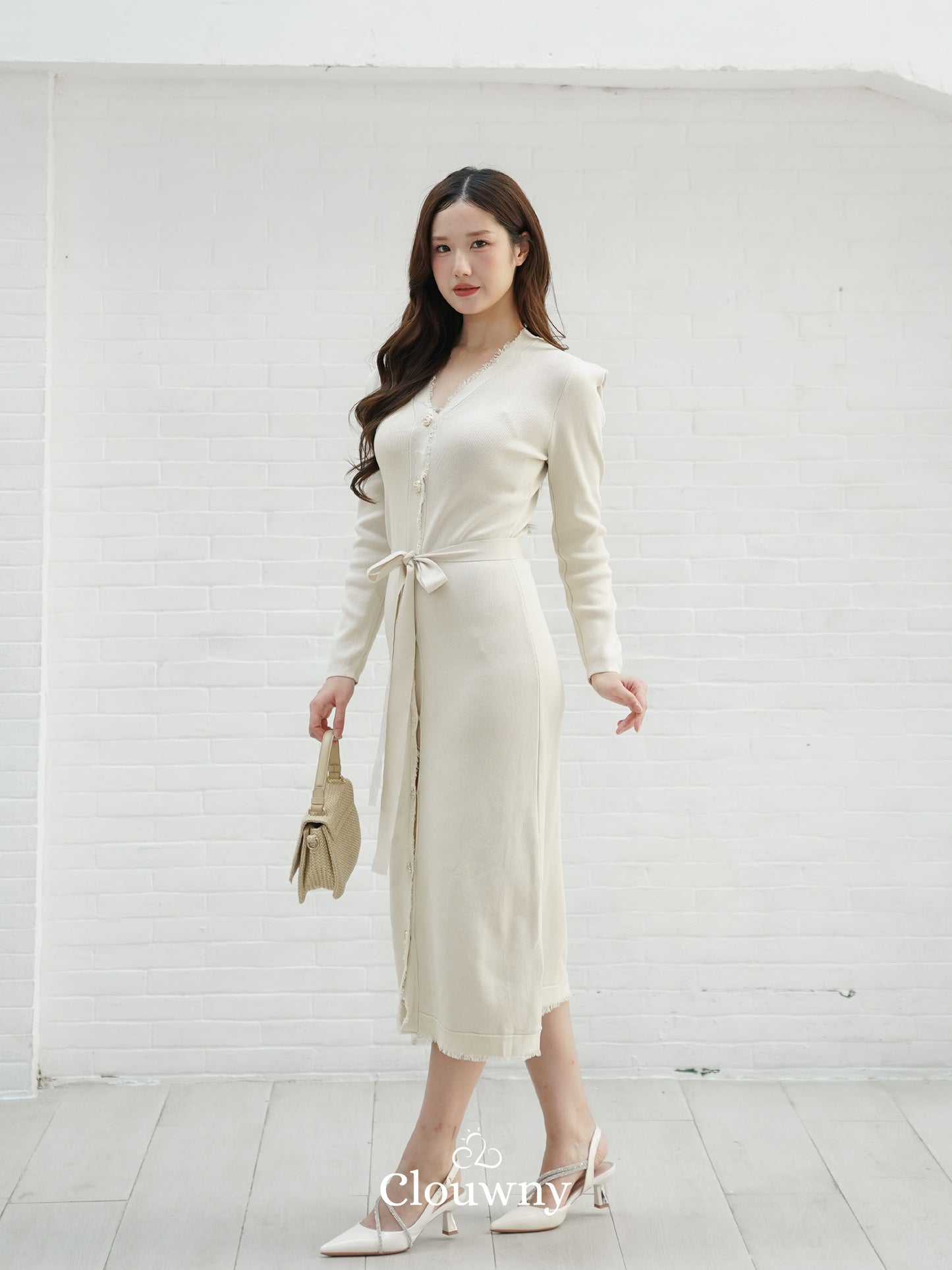 Melita Button Belt Dress - Broken White