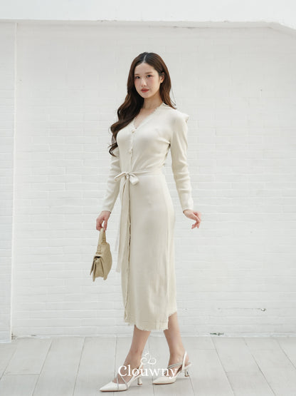 Melita Button Belt Dress - Broken White