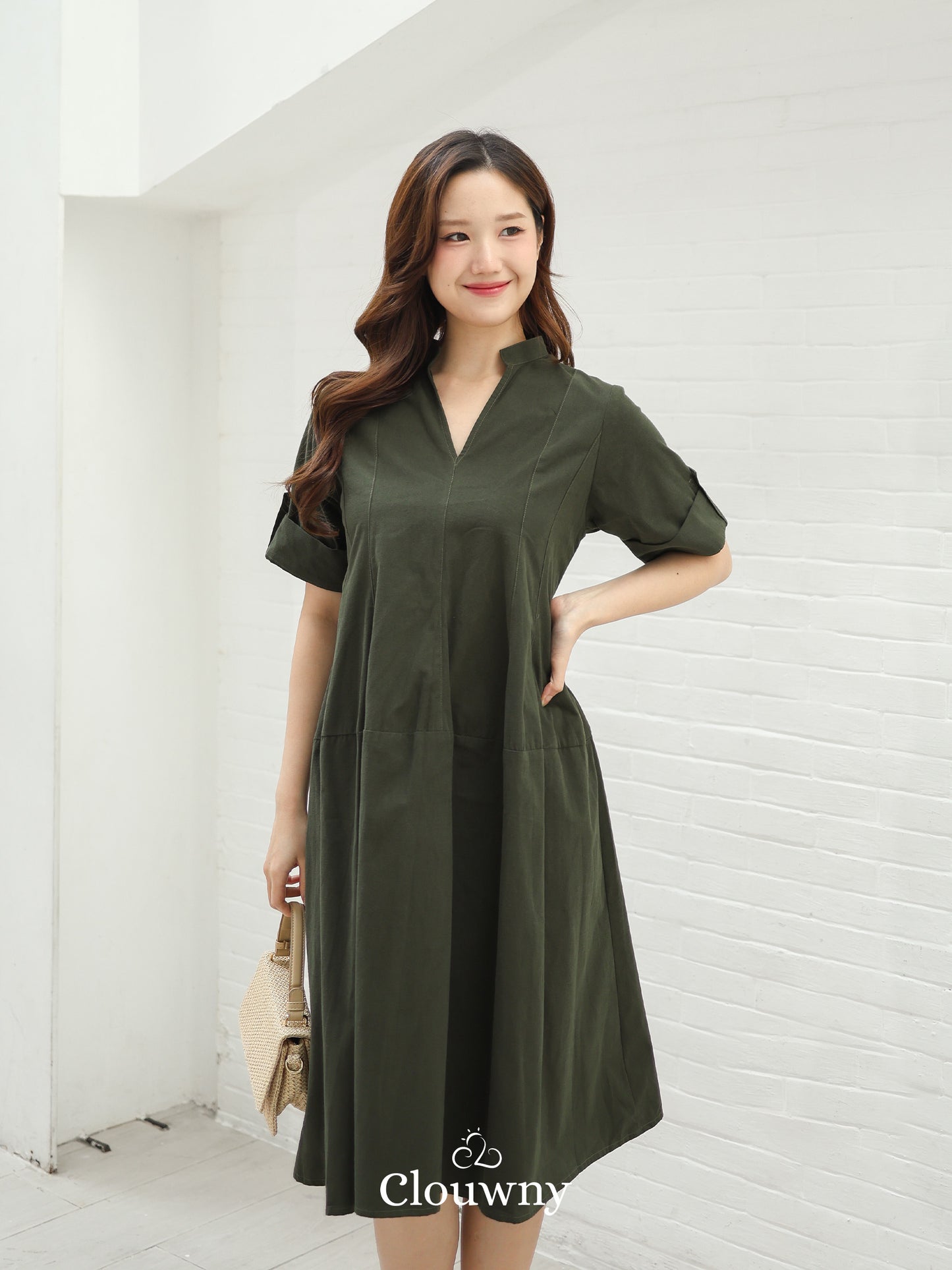 Mayi Loose Vneck Dress - Green