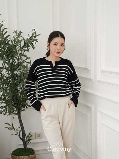 Amila Stripes Knit Top - Black