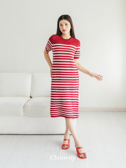 Mona Stripes Dress - Maroon