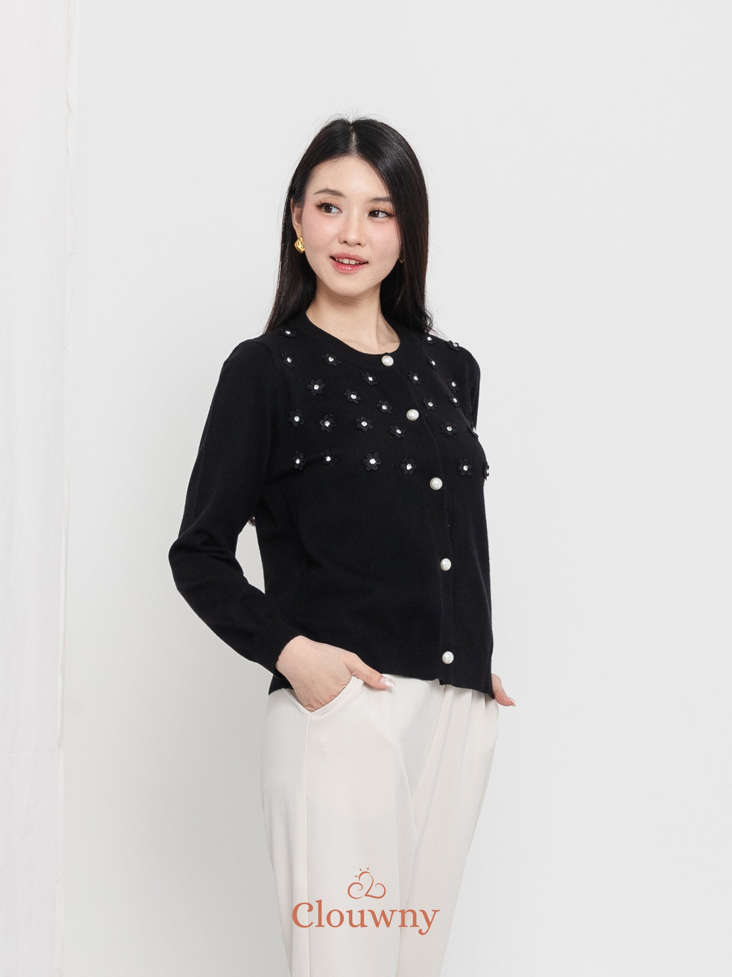 Anya Button Knit Cardigan - Black