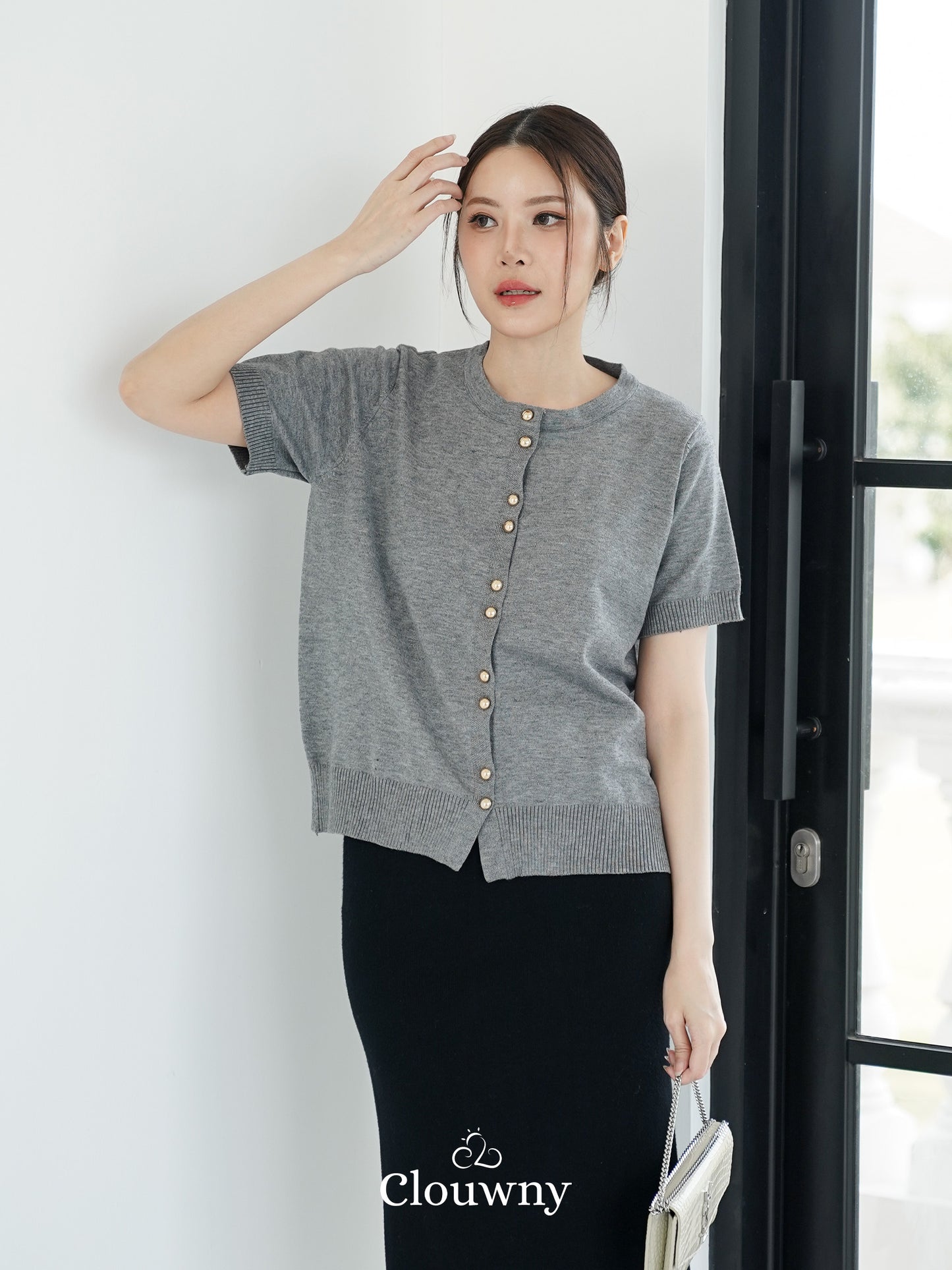 Rizel Double Button Top - Grey