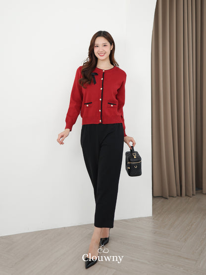 Fedora Button Knit Cardigan - Maroon