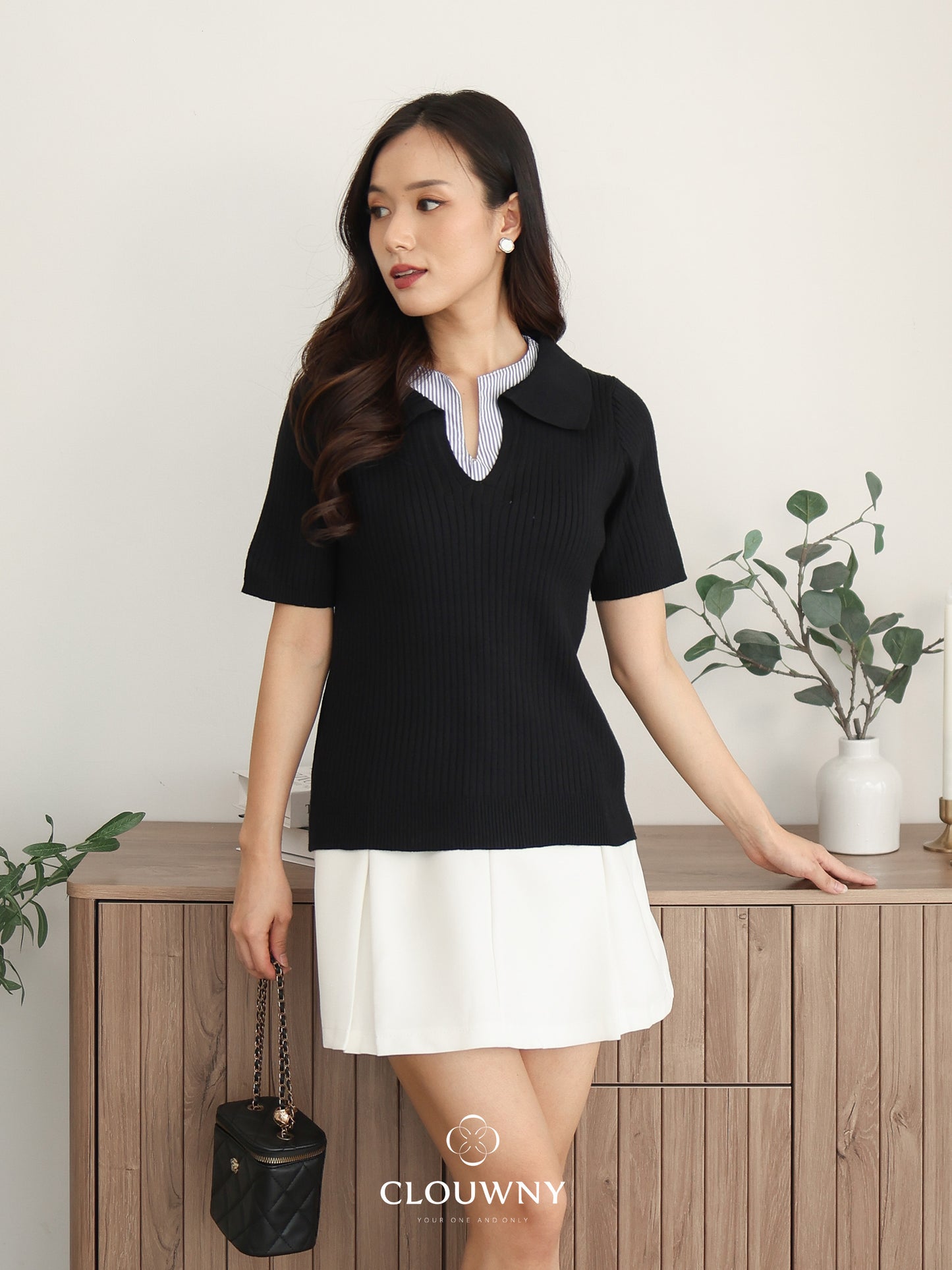 Raquel Combi Knit Top - Black