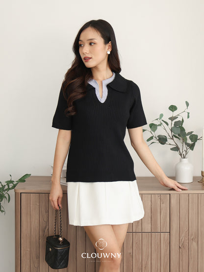 Raquel Combi Knit Top - Black