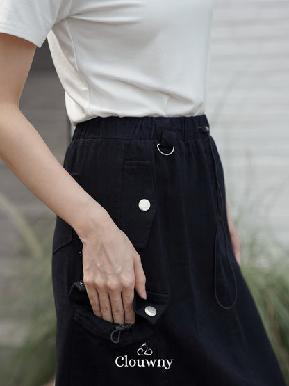 Kaze Cargo Denim Skirt - Black