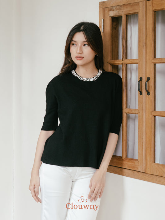Itza Pearl Knit Top - Black