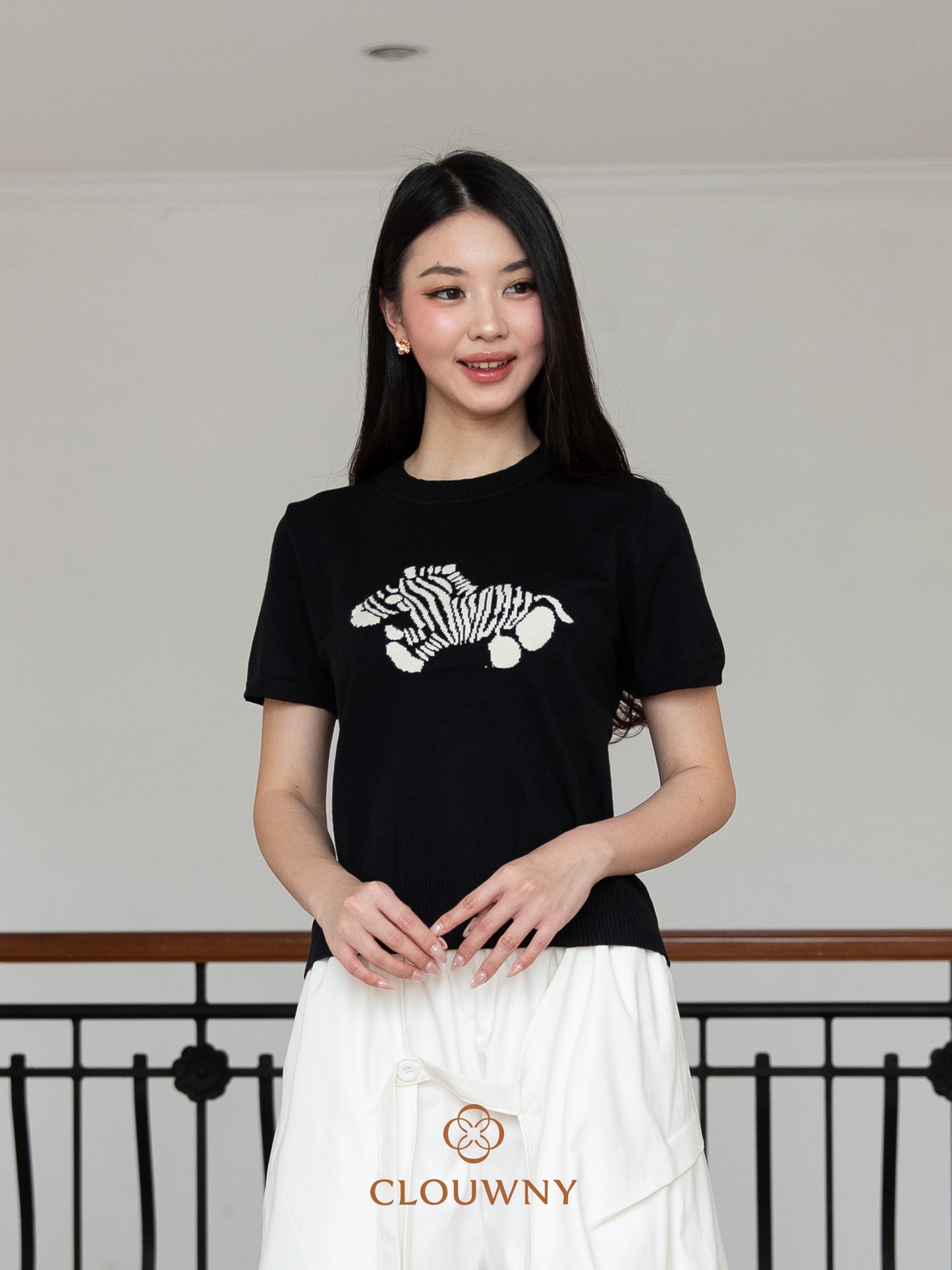 Zebra Knit Top - Black