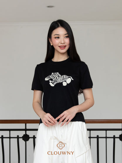 Zebra Knit Top - Black