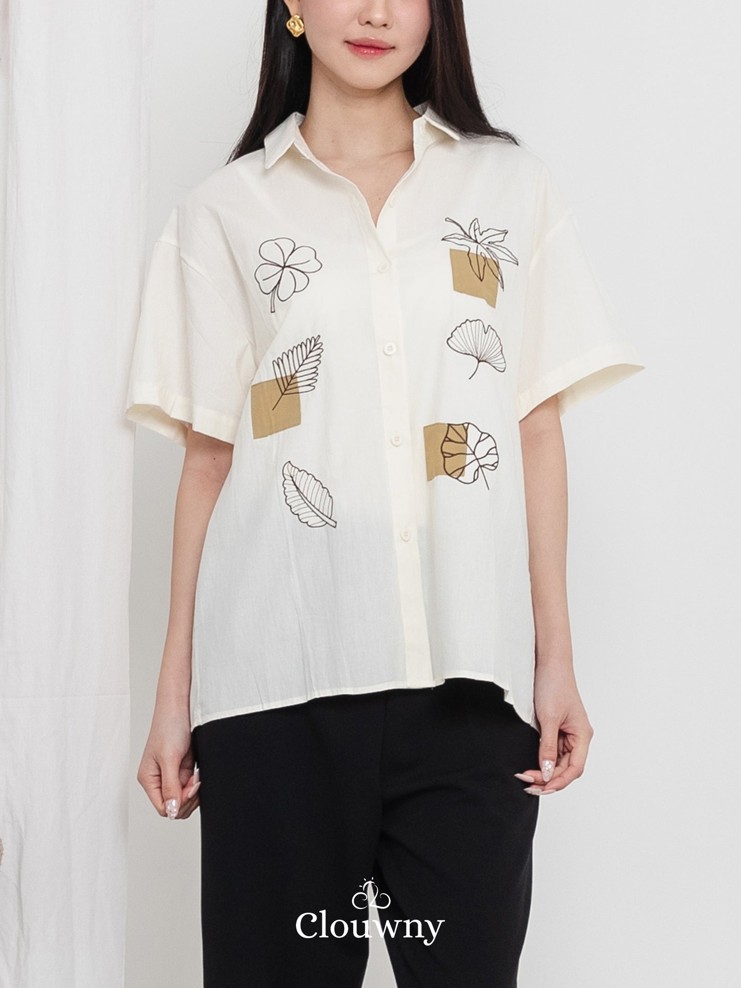 Leaves Cotton Shirt - Cream