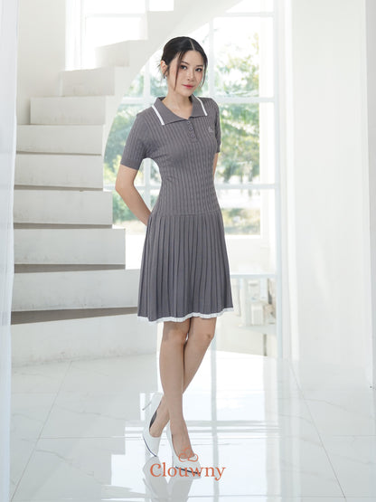 Quirk Polo Knit Dress - Grey