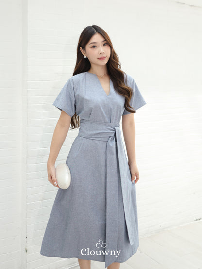 Cava Obi Kimono V-Dress - Blue