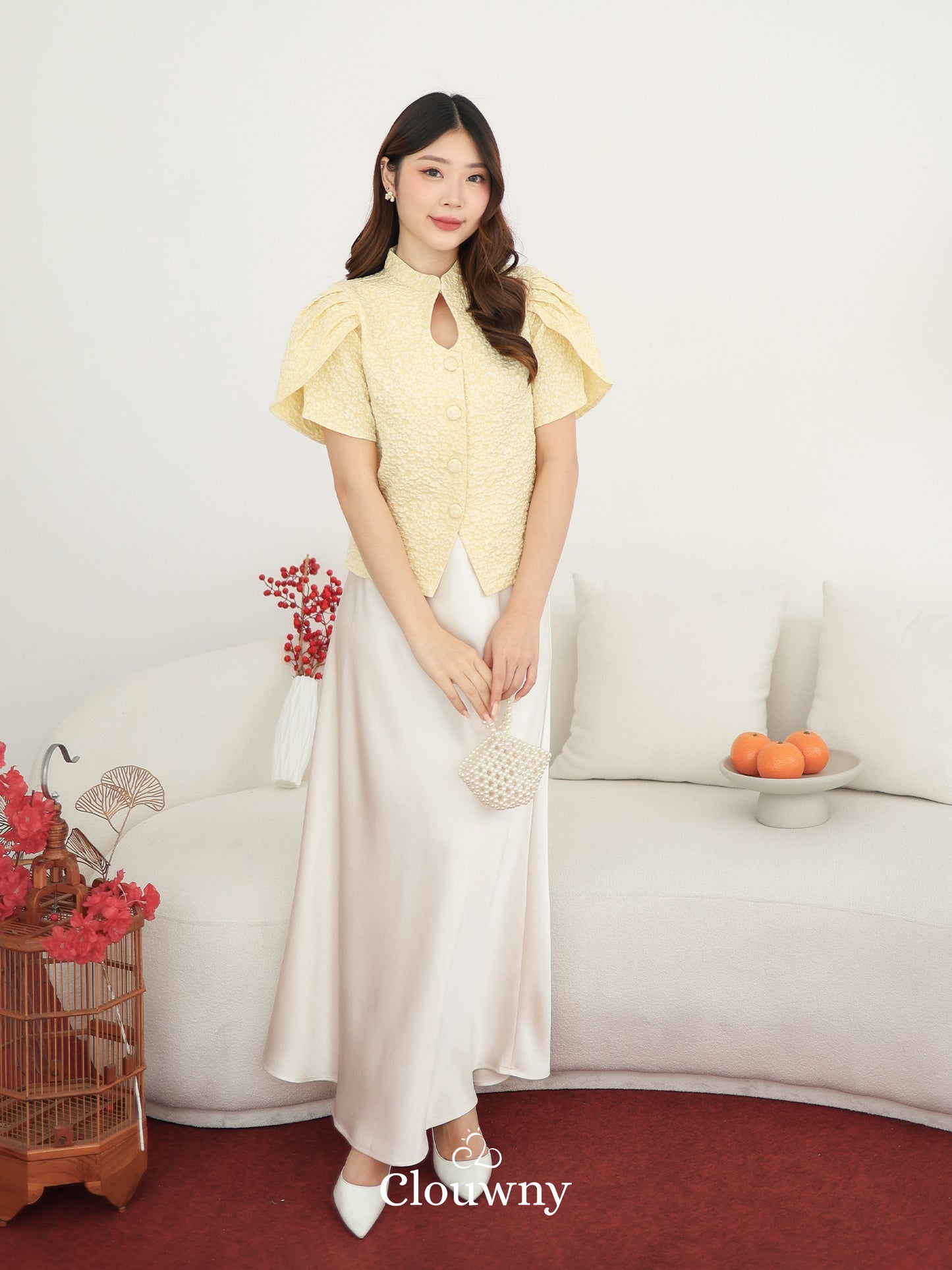 Jiro Button Qipao Top - Yellow