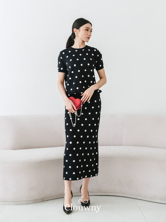 Moir Dot Knit Set - Black