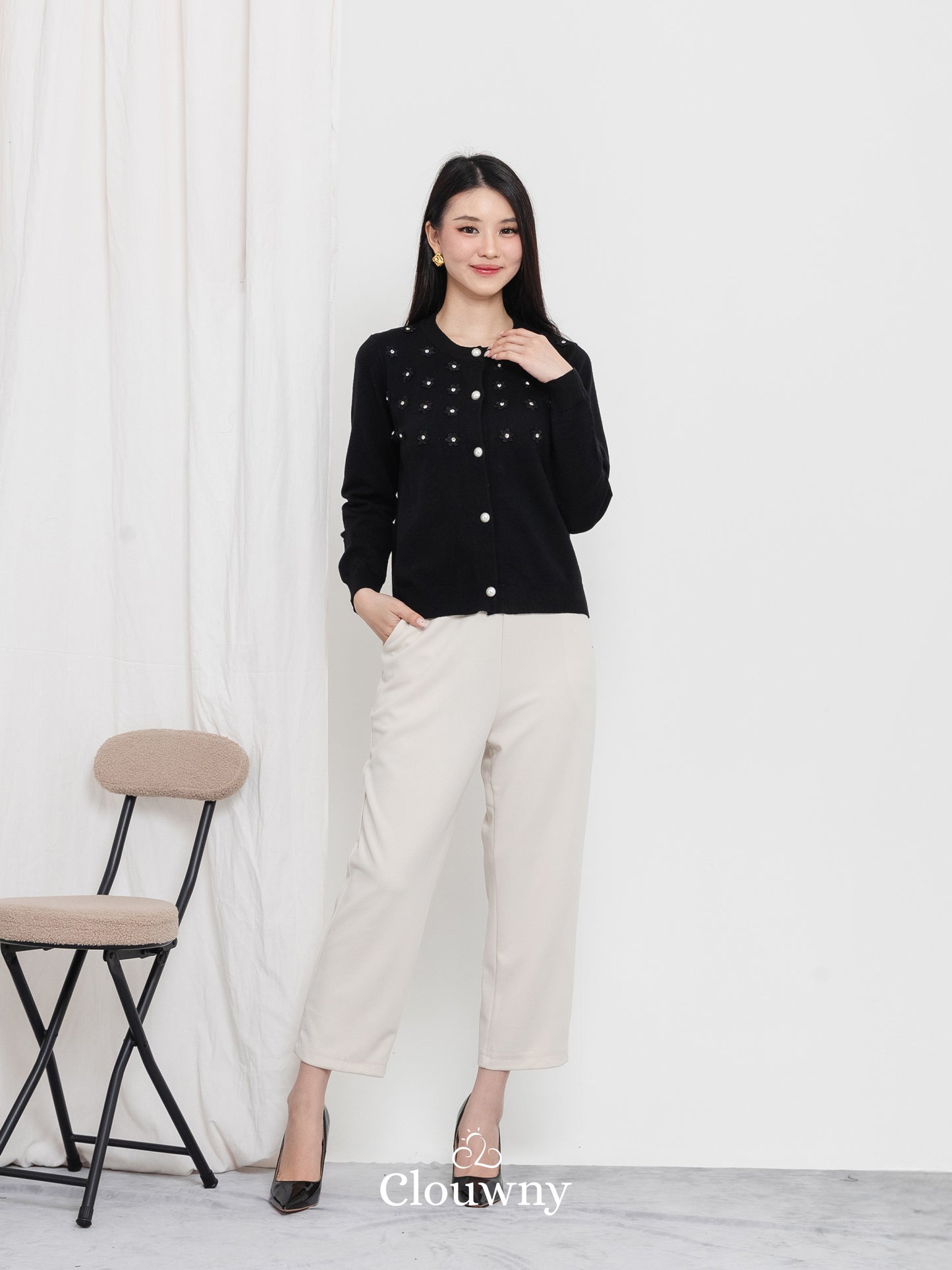 Anya Button Knit Cardigan - Black