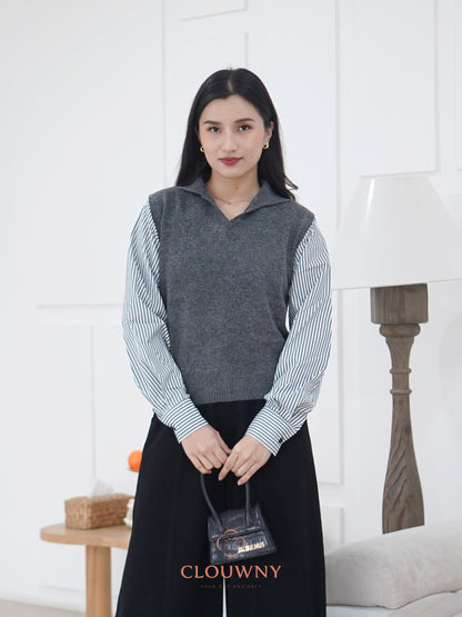 Enji Combi Stripes Top - Grey