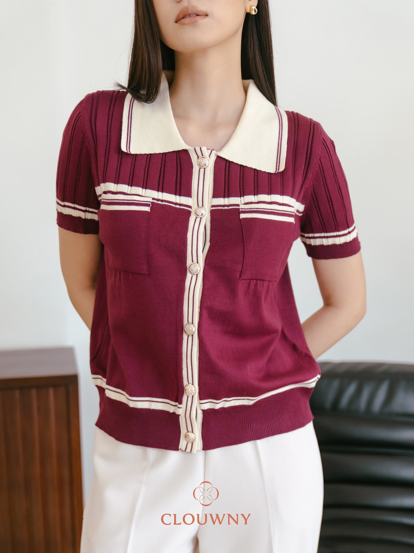 Pegi List Button Knit Top - Magenta