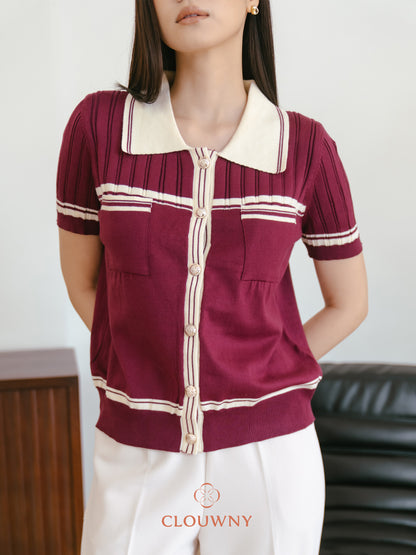 Pegi List Button Knit Top - Magenta