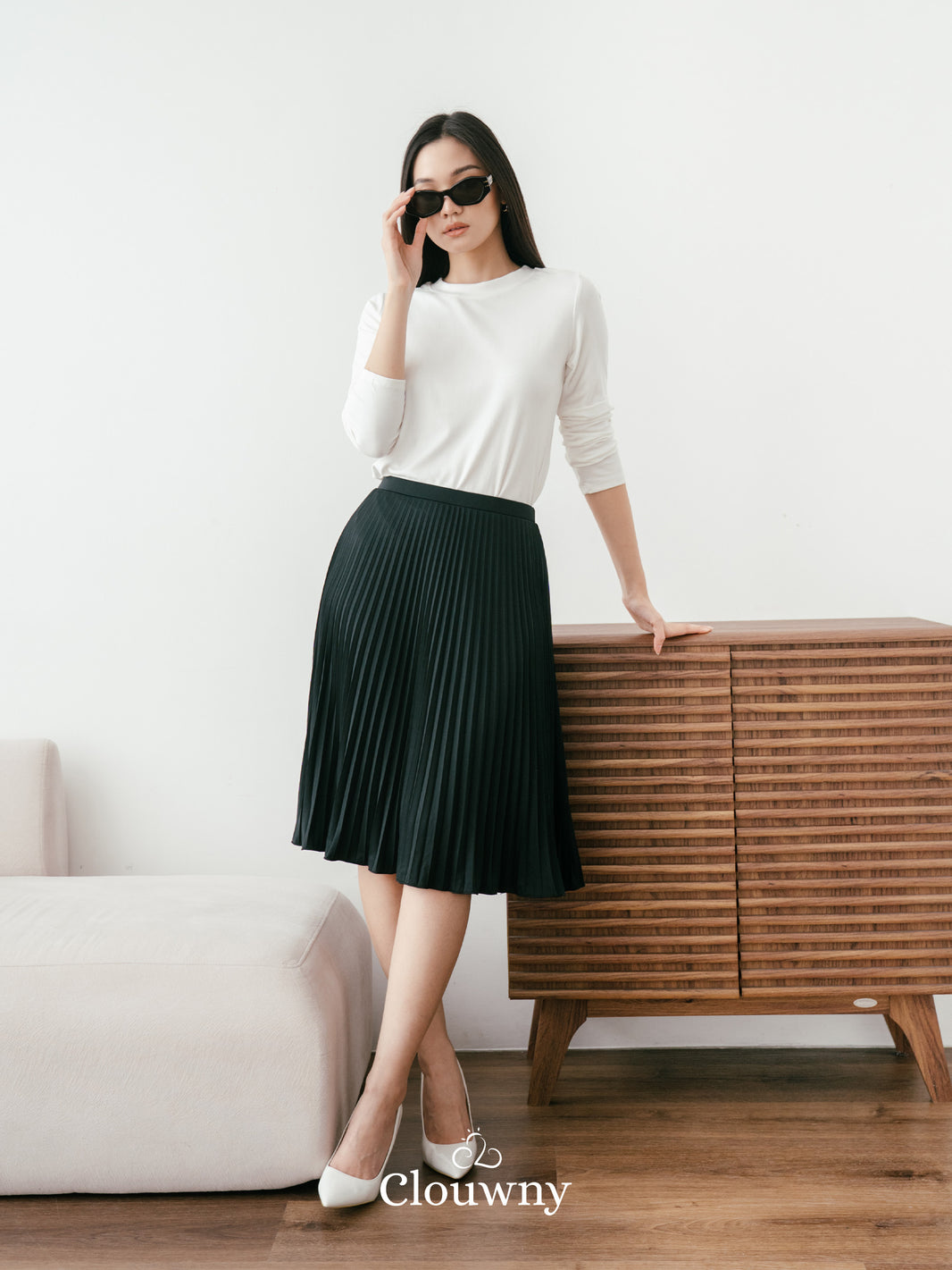 Vamos Midi Pleats Skirt - Black