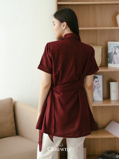 Janela Lace Button Top - Maroon