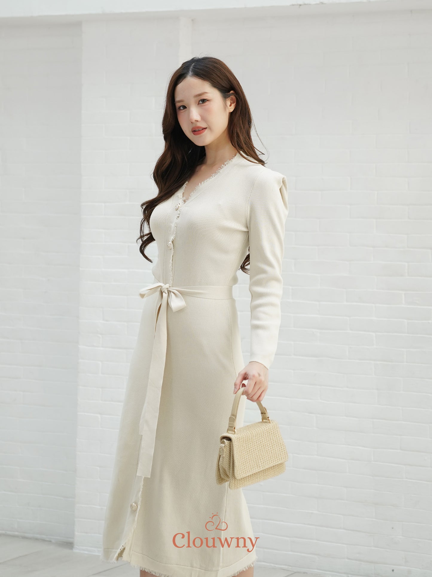 Melita Button Belt Dress - Broken White