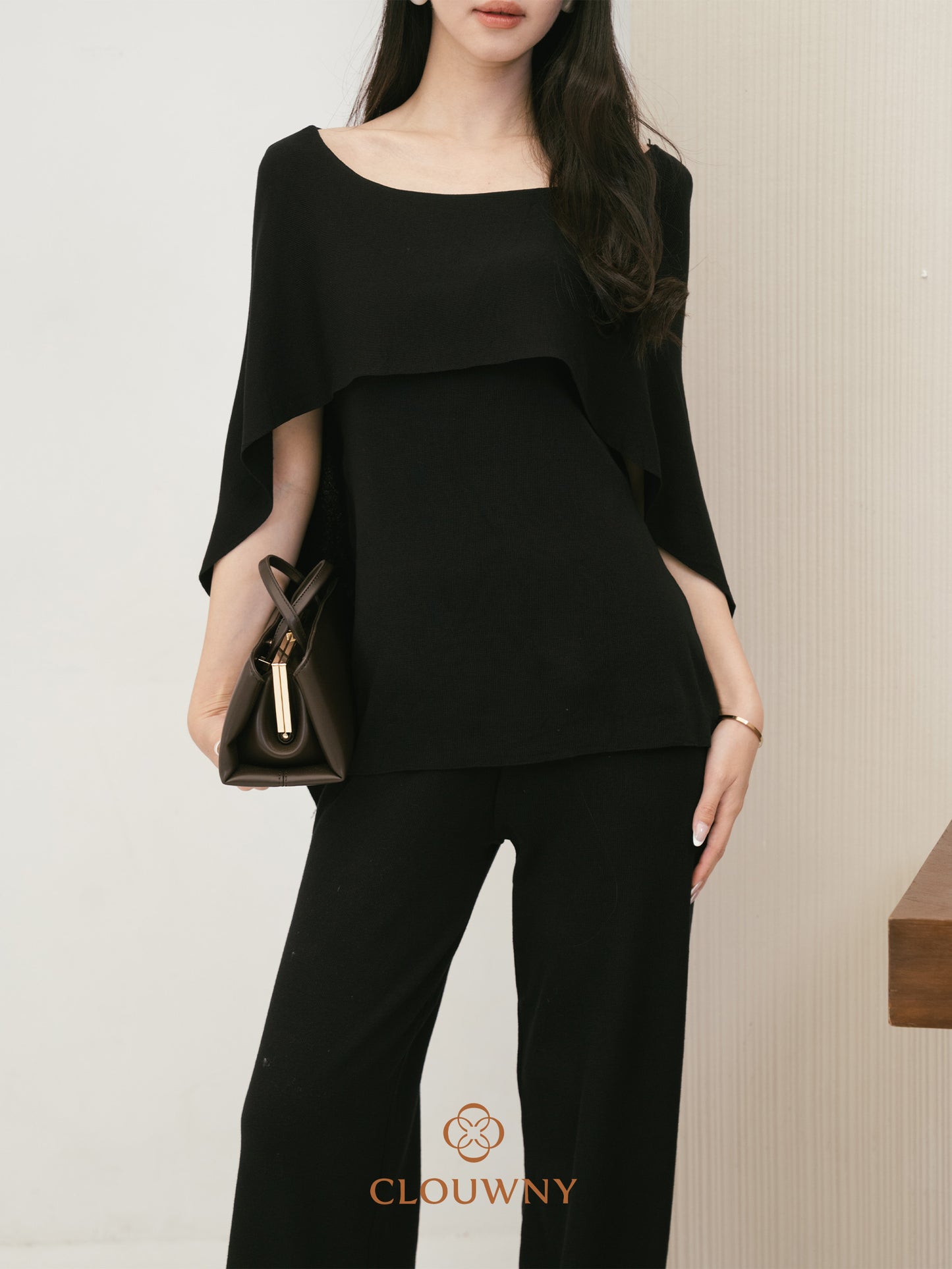 Viona Cape Knit Set - Black