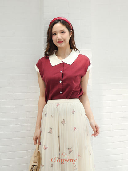 Dava Collar Knit Top - Maroon (MINOR)