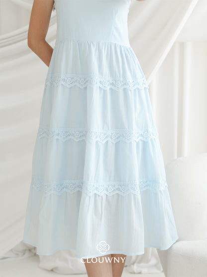 Katama Tiered Broderie Dress - Blue
