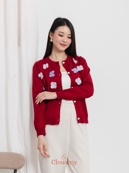 Oxa Button Knit Cardigan - Maroon