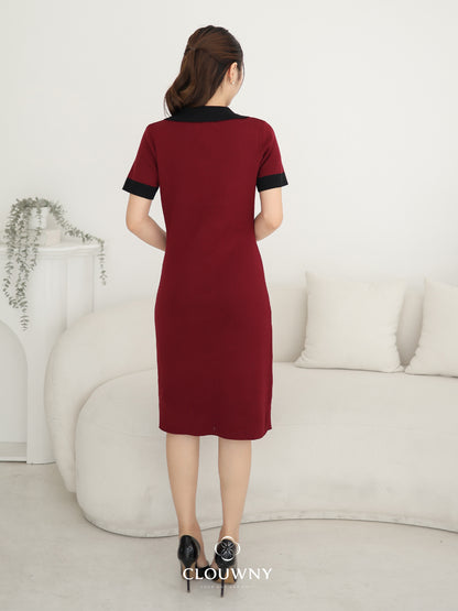 Lesa Double Pocket Knit Dress - Maroon