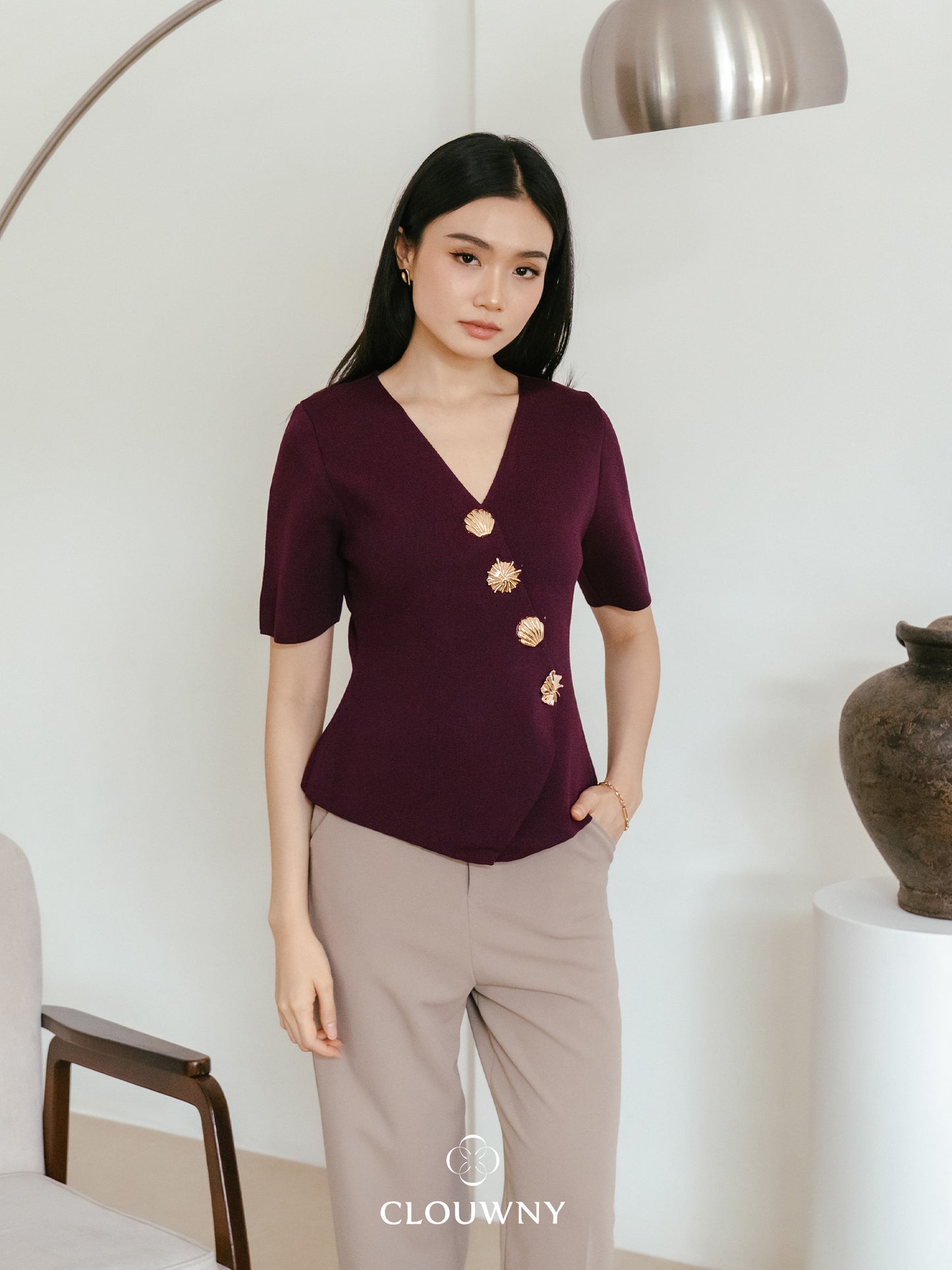 Solea Asymmetric Button Top - Magenta