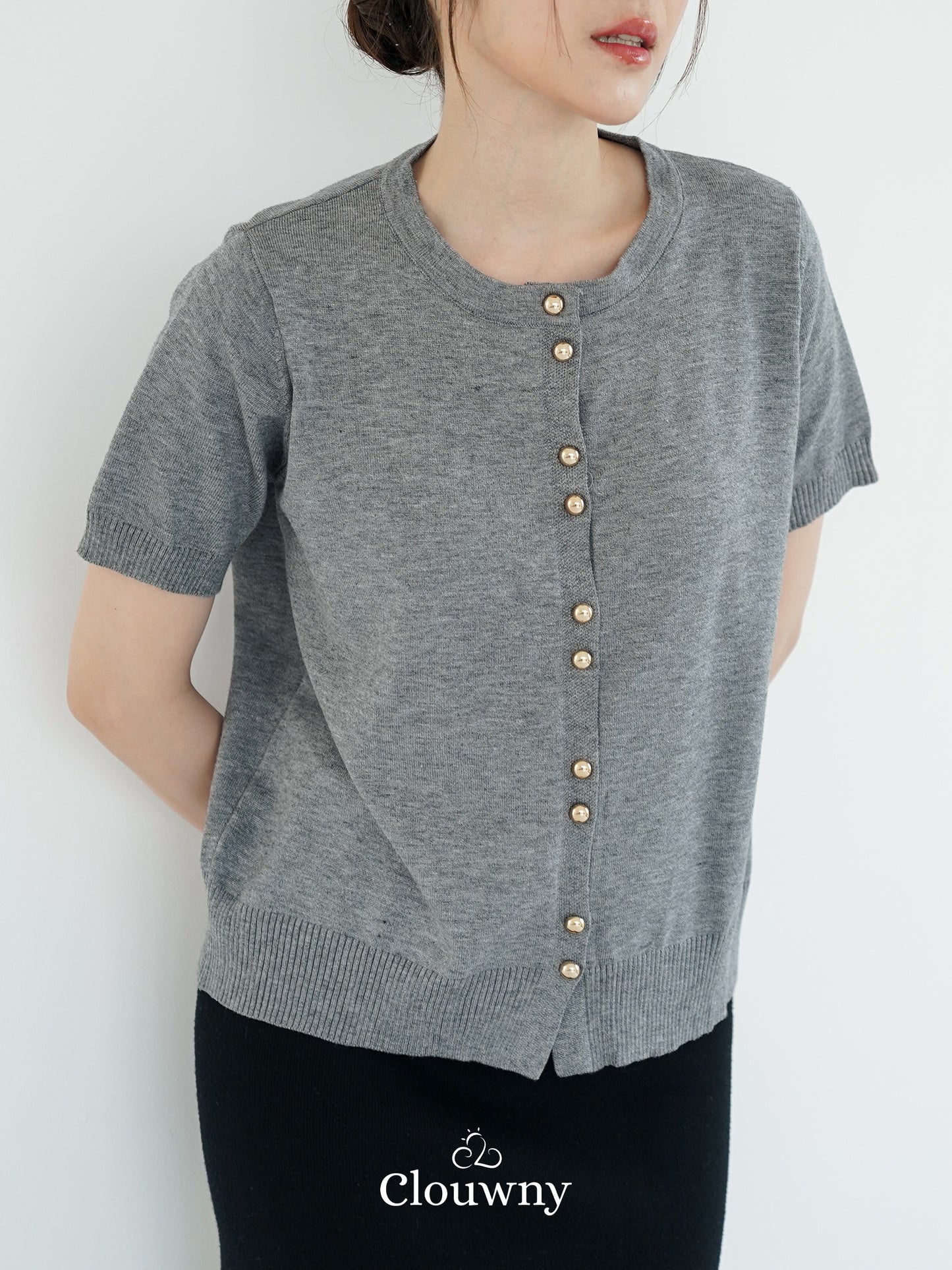Rizel Double Button Top - Grey