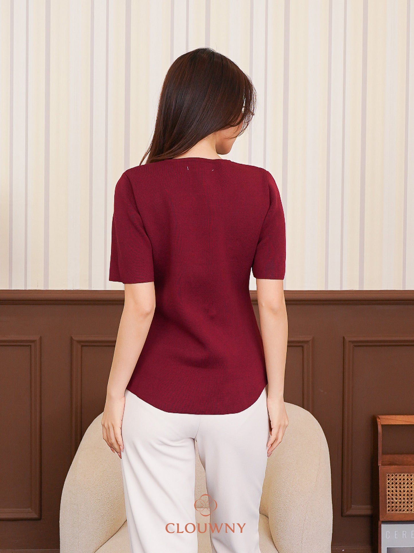 Valencia Peplum Button Top - Maroon