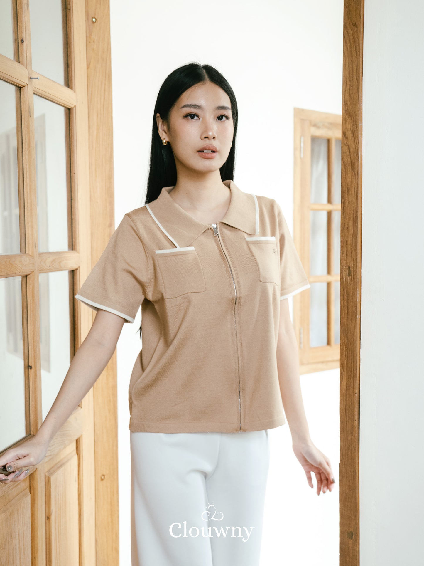 Mesa List Zipper Top - Khaki