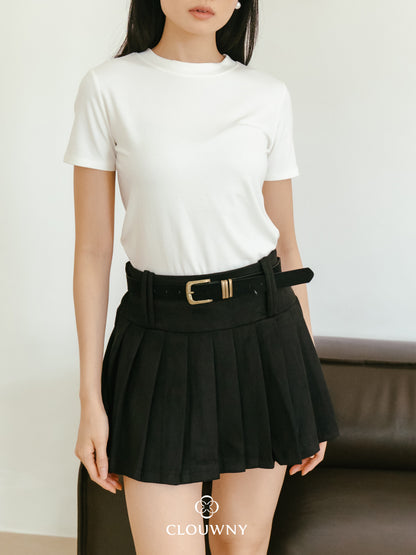 Ponny Pleated Suede Skort - Black
