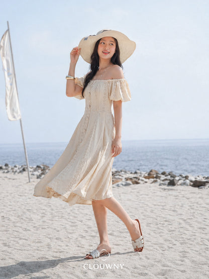 Alexia Square Button Dress - Cream